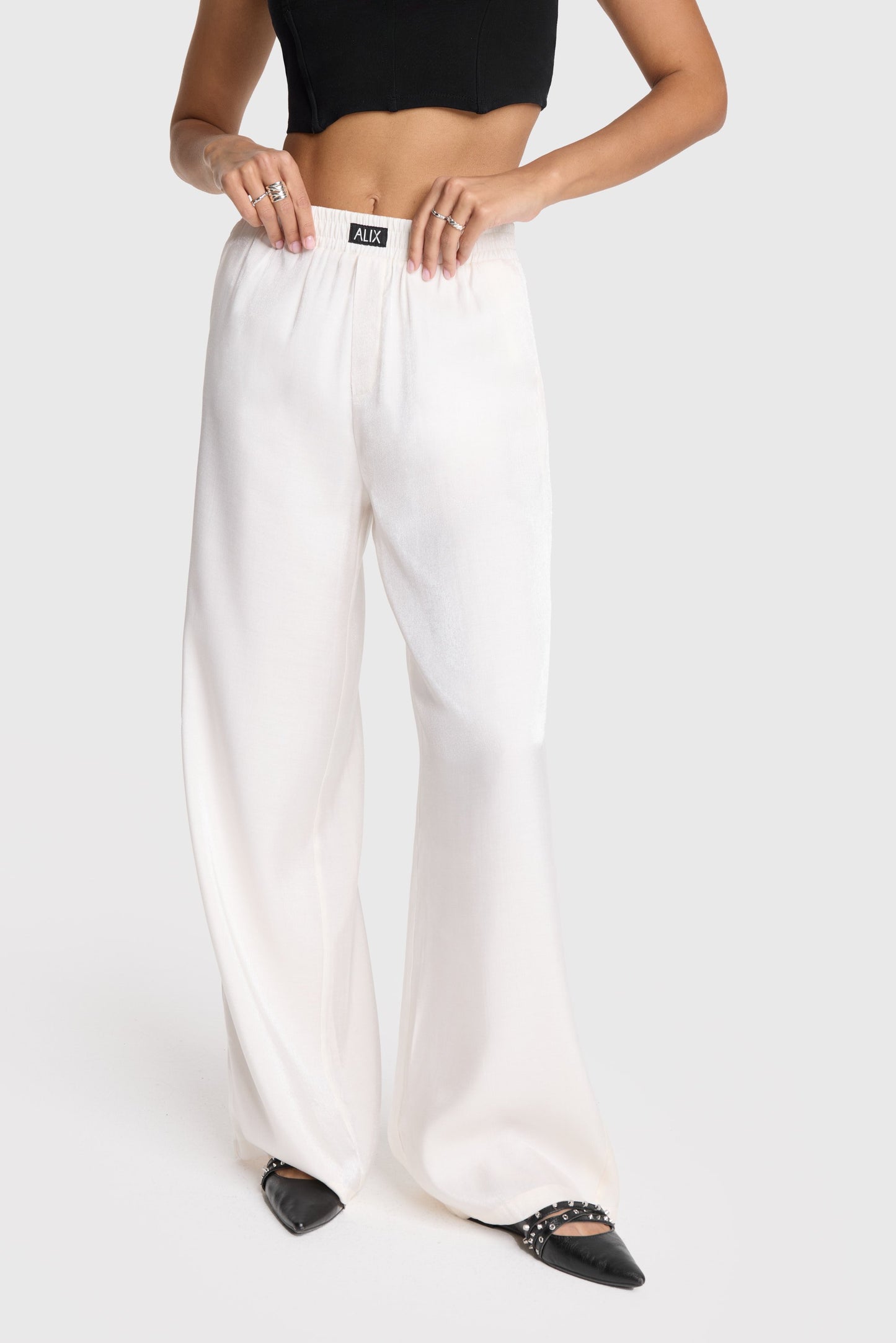 Shine Wide Leg Pants- Cream