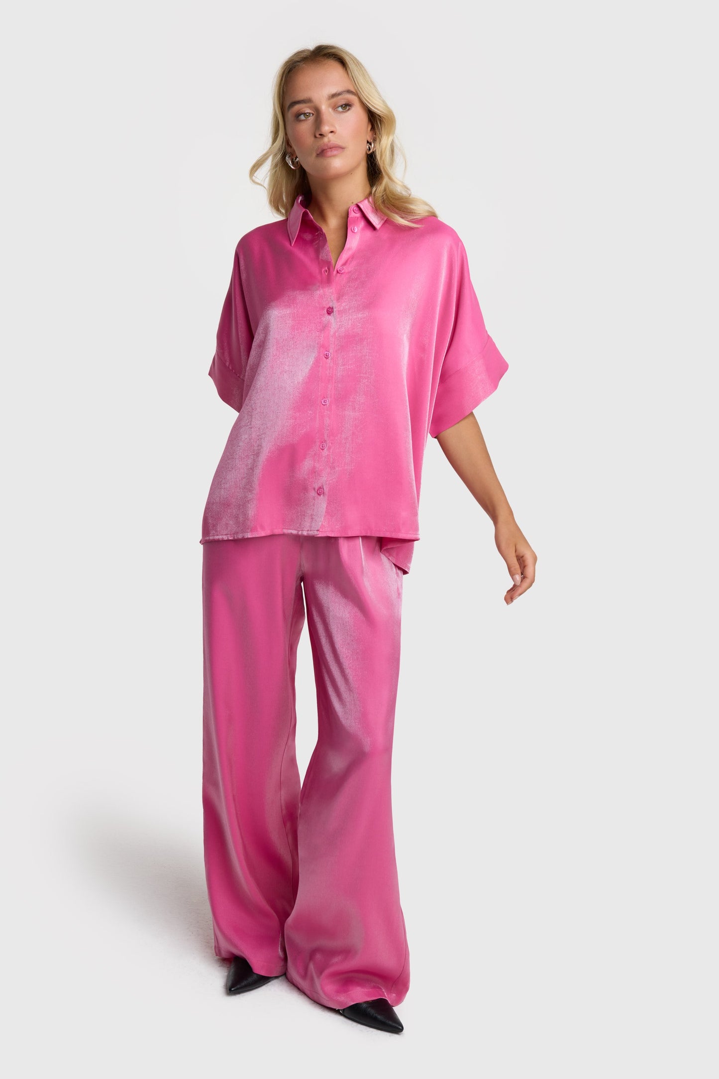 Shine Wide Leg Pants- Bright Pink