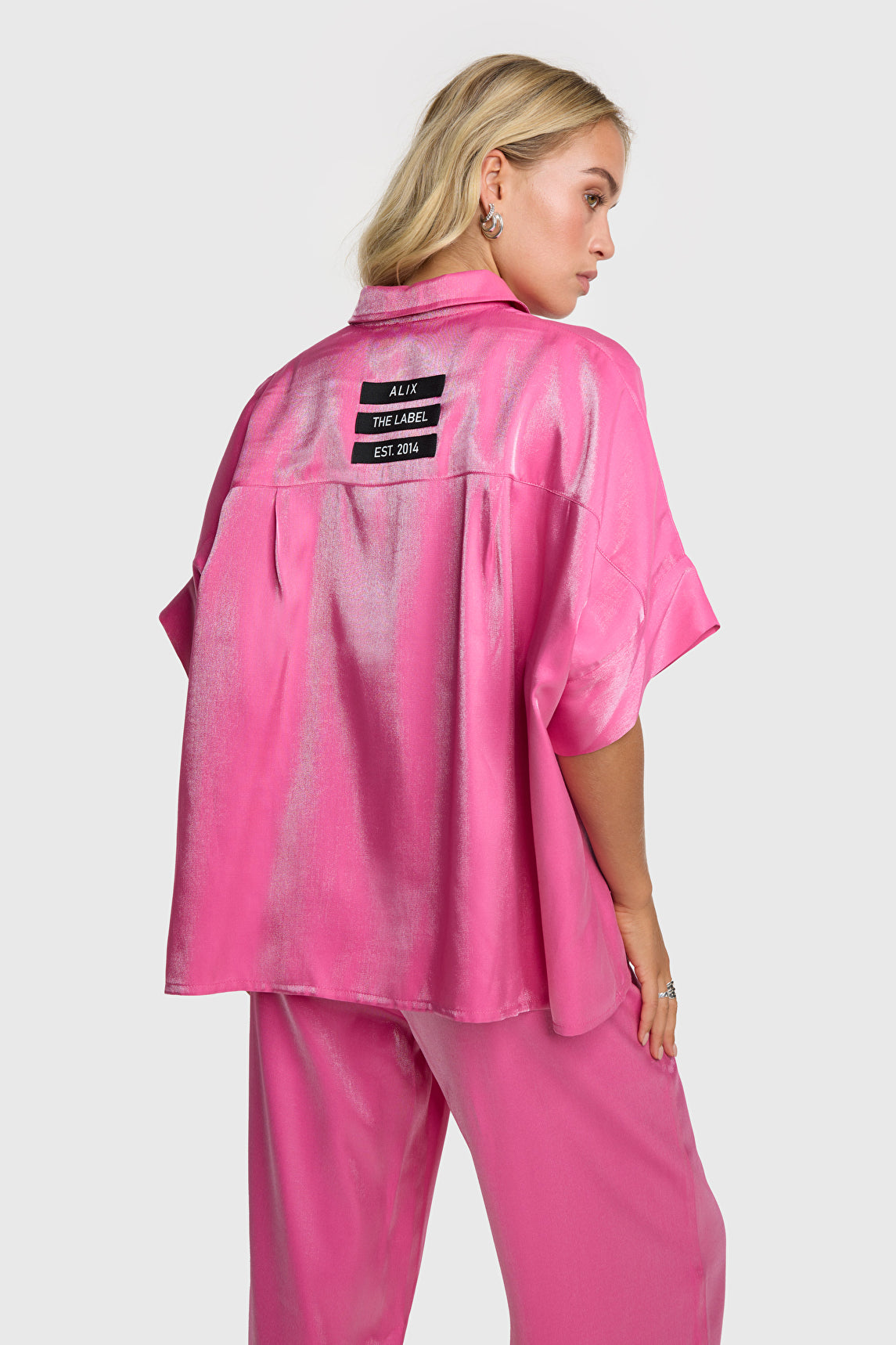 Shine Boxy Blouse- Bright Pink