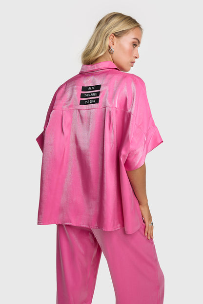 Shine Boxy Blouse- Bright Pink